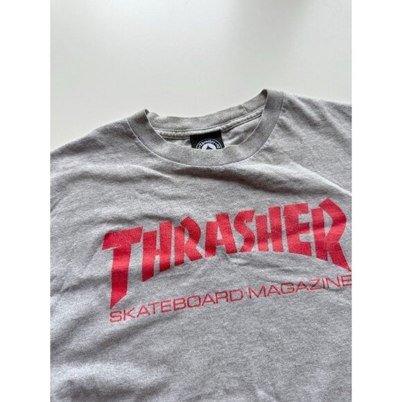 THRASHER Grey Red Logo Cotton Short Sleeve Crew Neck T-Shirt, Size M - Picture 5 of 11
